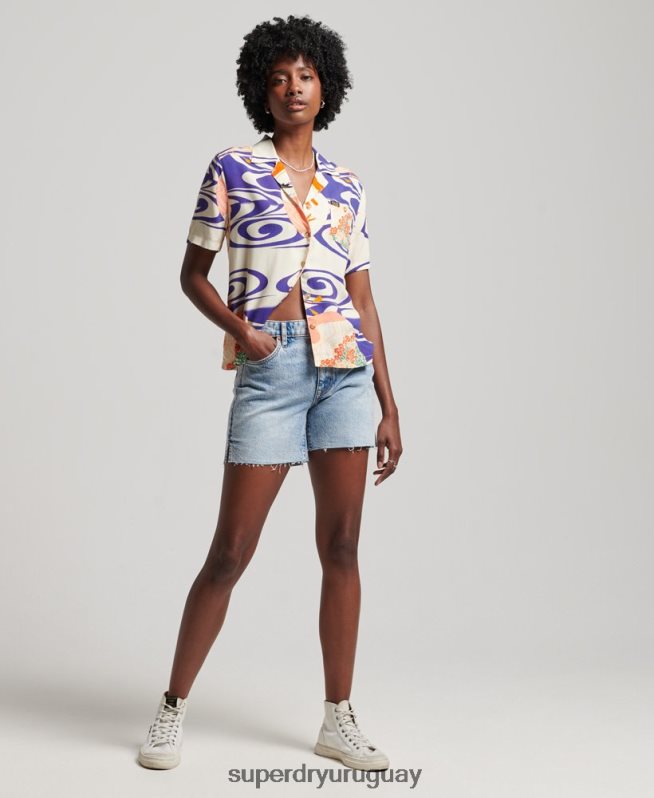 uy Superdry mujer camisa de resort de playa azul DT2N8Z2904 ropa