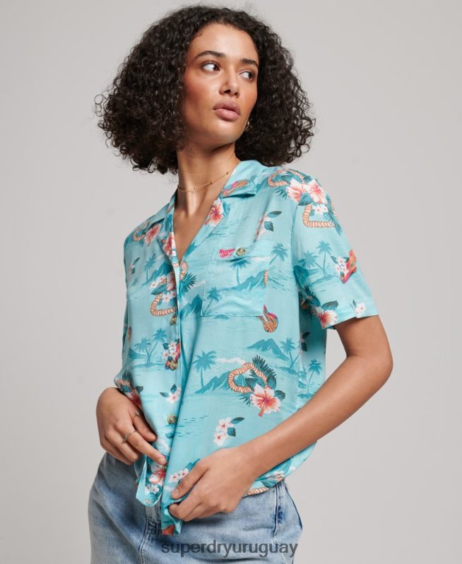 uy Superdry mujer camisa de resort de playa azul claro DT2N8Z2874 ropa