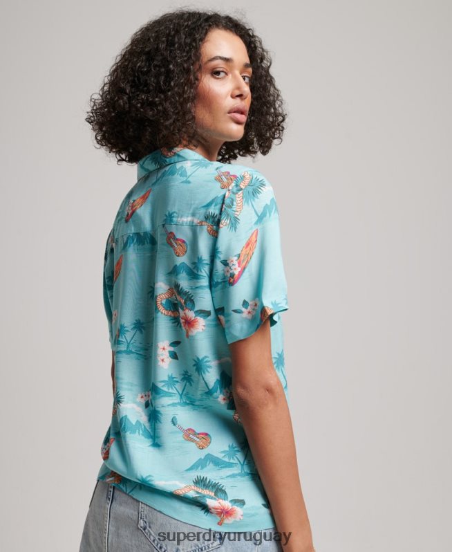 uy Superdry mujer camisa de resort de playa azul claro DT2N8Z2874 ropa