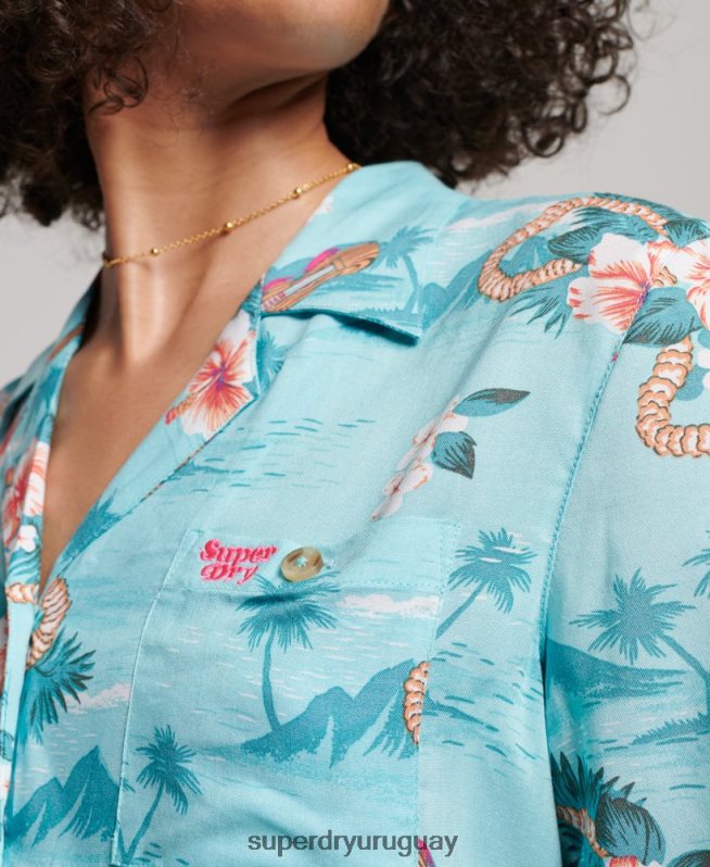 uy Superdry mujer camisa de resort de playa azul claro DT2N8Z2874 ropa