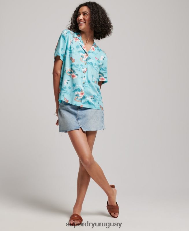uy Superdry mujer camisa de resort de playa azul claro DT2N8Z2874 ropa