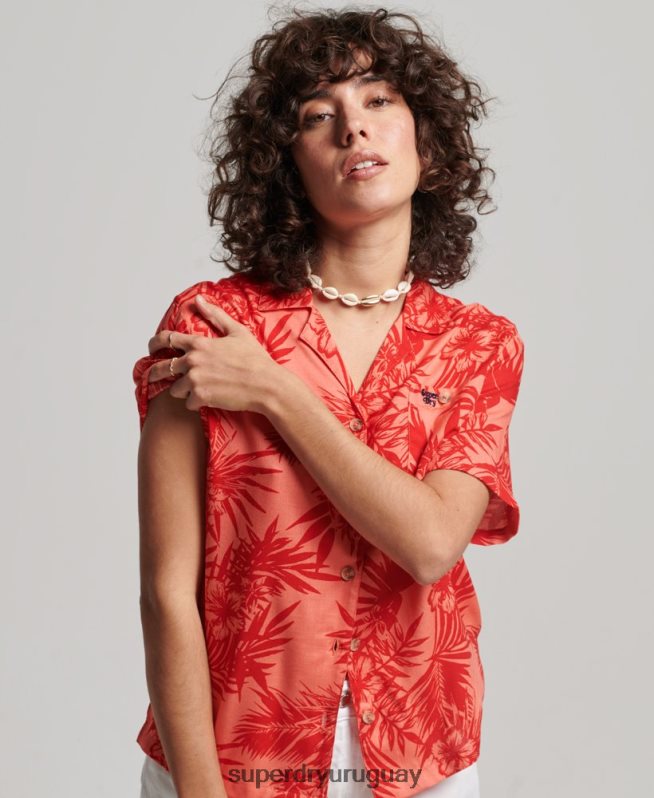uy Superdry mujer camisa de resort de playa coral DT2N8Z2022 ropa