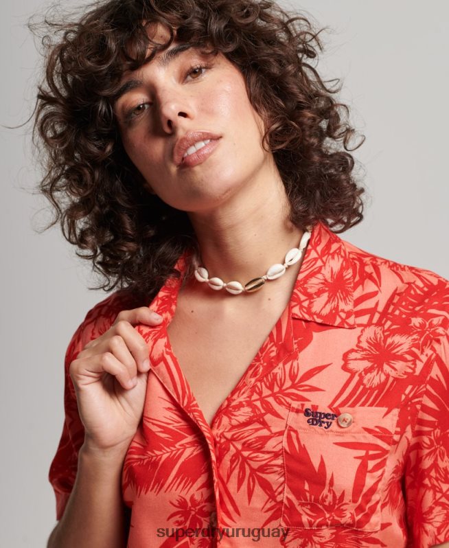 uy Superdry mujer camisa de resort de playa coral DT2N8Z2022 ropa