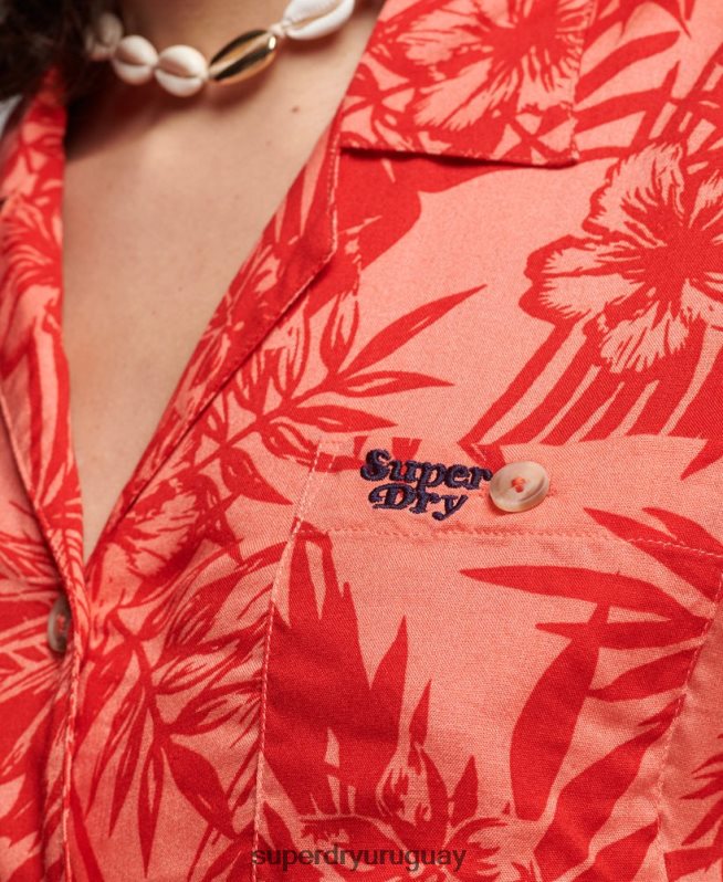 uy Superdry mujer camisa de resort de playa coral DT2N8Z2022 ropa