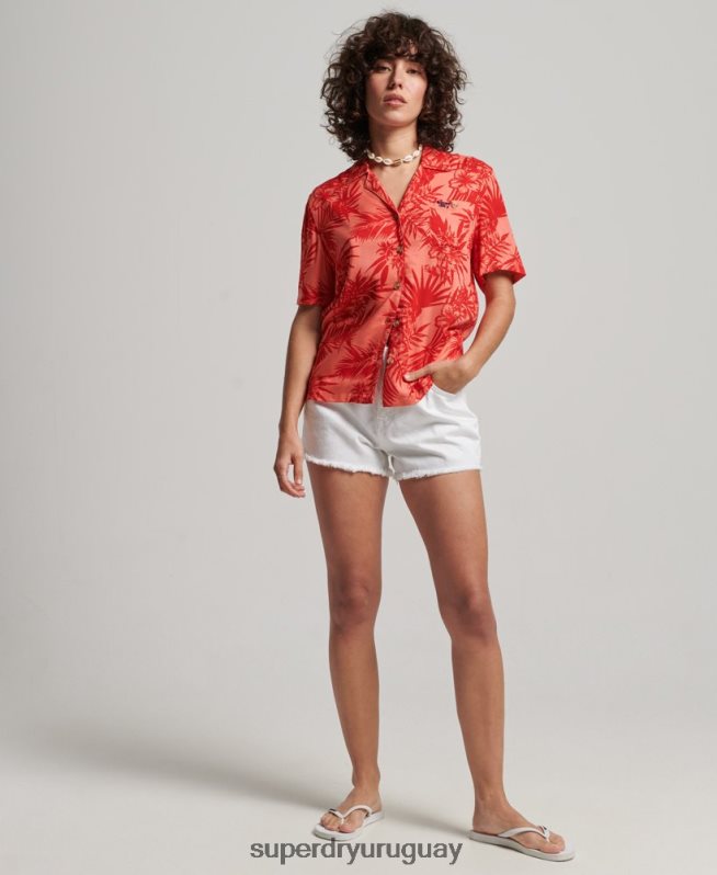uy Superdry mujer camisa de resort de playa coral DT2N8Z2022 ropa