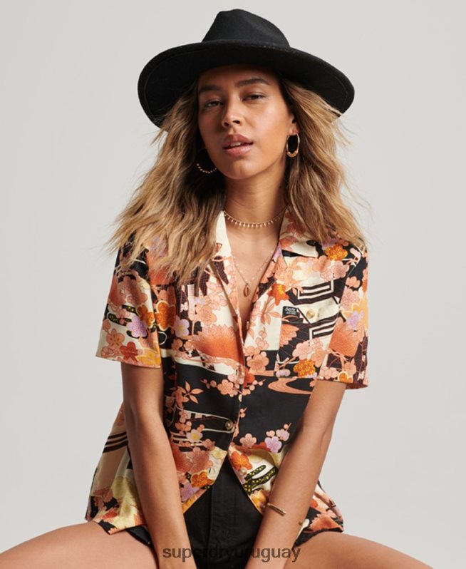 uy Superdry mujer camisa de resort de playa oro DT2N8Z2867 ropa