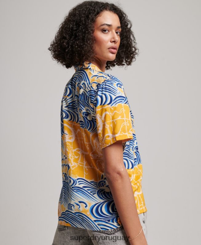 uy Superdry mujer camisa de resort de playa oro DT2N8Z2880 ropa