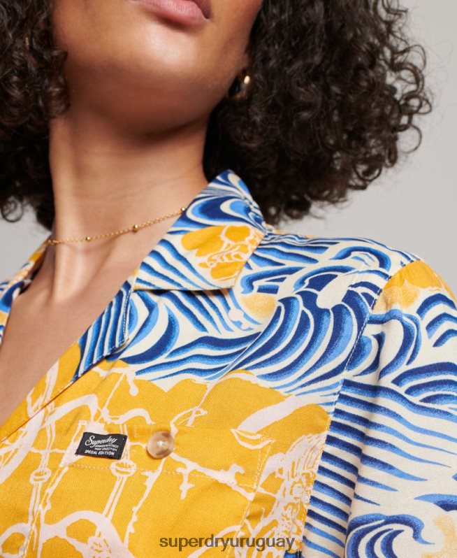 uy Superdry mujer camisa de resort de playa oro DT2N8Z2880 ropa