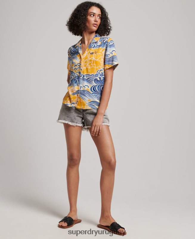 uy Superdry mujer camisa de resort de playa oro DT2N8Z2880 ropa