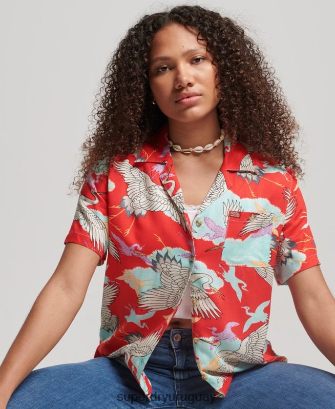 uy Superdry mujer camisa de resort de playa rojo DT2N8Z2918 ropa