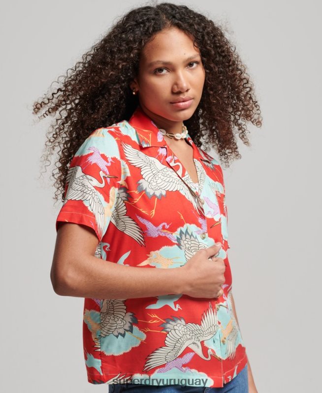 uy Superdry mujer camisa de resort de playa rojo DT2N8Z2918 ropa