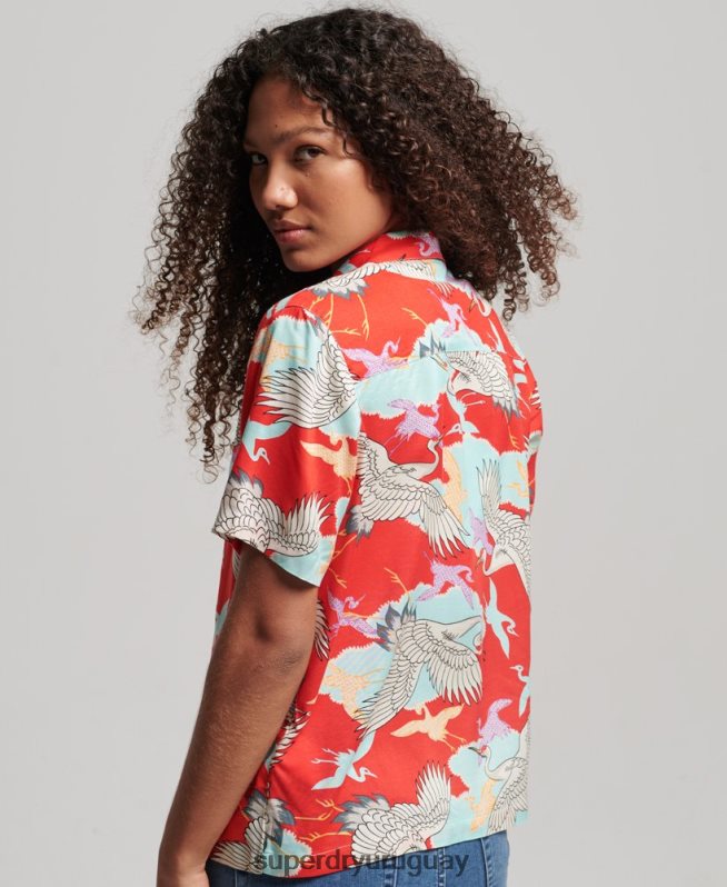 uy Superdry mujer camisa de resort de playa rojo DT2N8Z2918 ropa