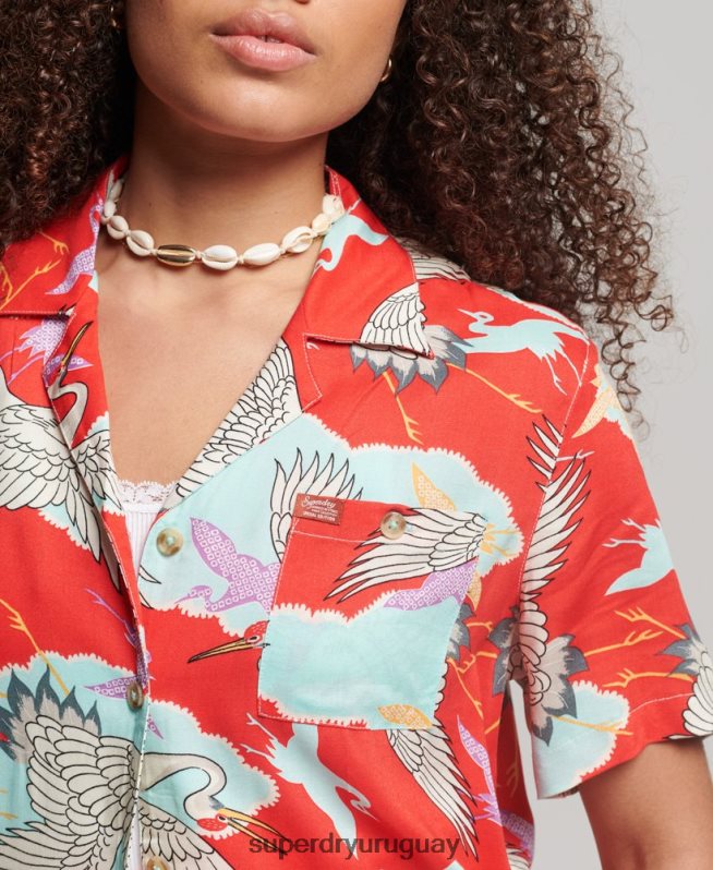 uy Superdry mujer camisa de resort de playa rojo DT2N8Z2918 ropa