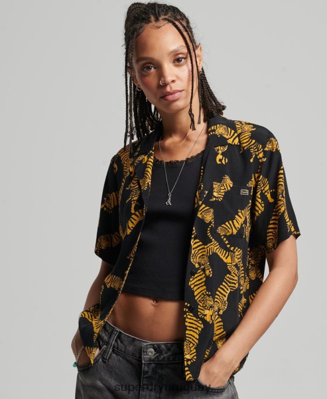 uy Superdry mujer camisa de veneración vintage negro DT2N8Z3035 ropa