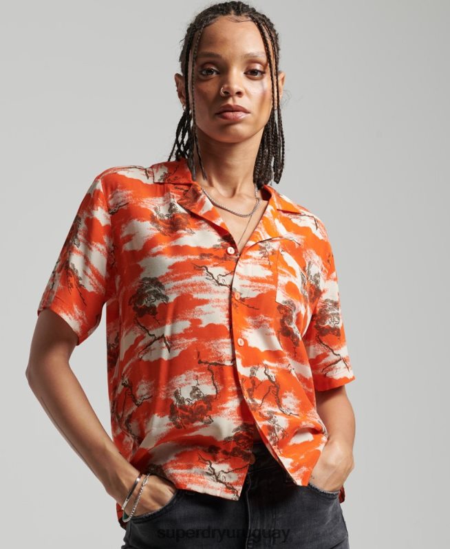 uy Superdry mujer camisa de veneración vintage rojo DT2N8Z3012 ropa