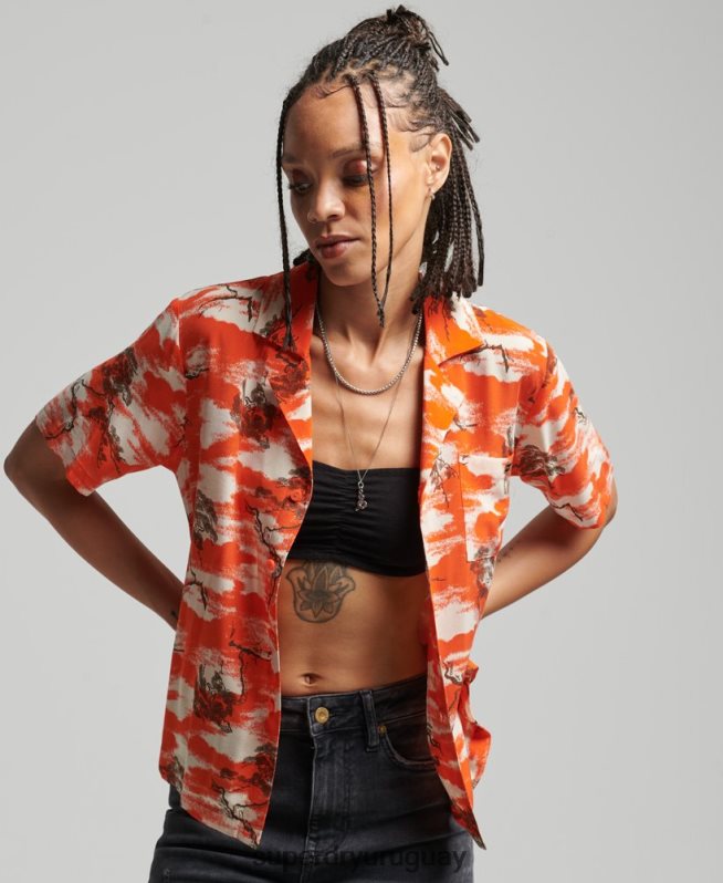 uy Superdry mujer camisa de veneración vintage rojo DT2N8Z3012 ropa
