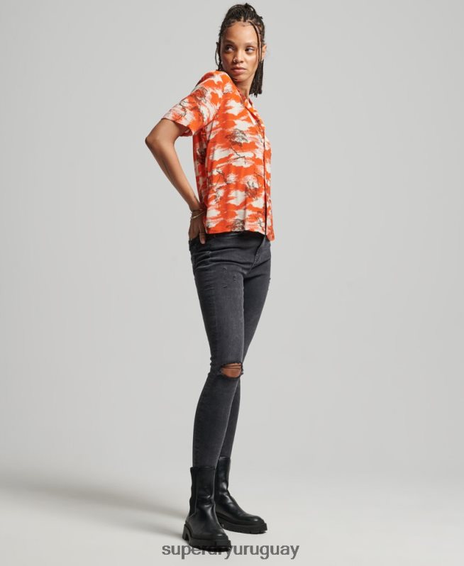 uy Superdry mujer camisa de veneración vintage rojo DT2N8Z3012 ropa