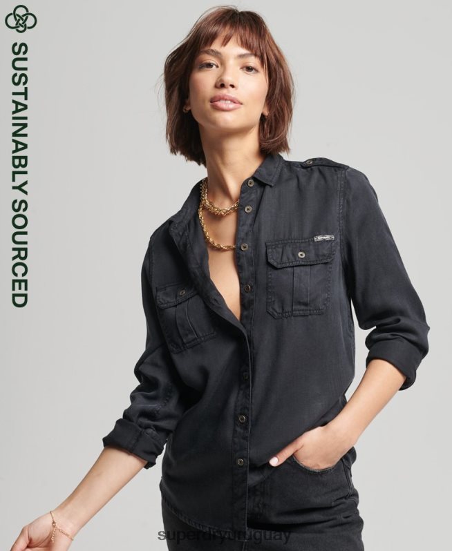uy Superdry mujer camisa militar marrón DT2N8Z3004 ropa