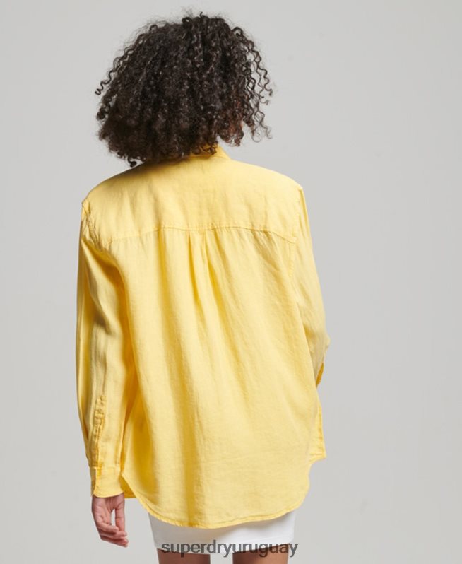 uy Superdry mujer camisa novio casual de lino naranja DT2N8Z2256 ropa