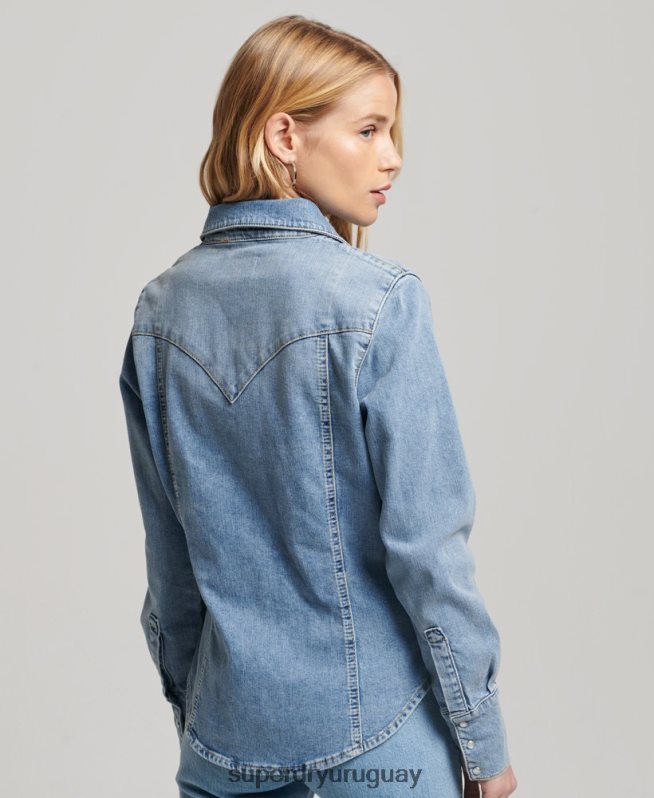 uy Superdry mujer camisa vaquera de algodón orgánico azul claro DT2N8Z2950 ropa