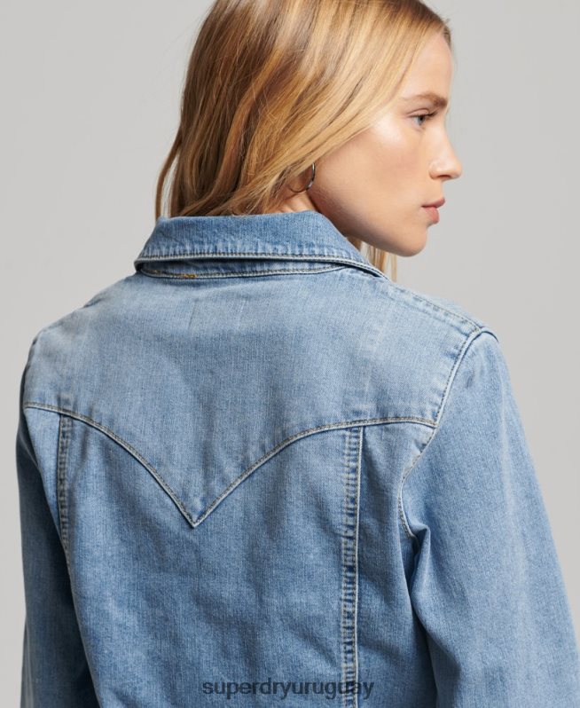 uy Superdry mujer camisa vaquera de algodón orgánico azul claro DT2N8Z2950 ropa
