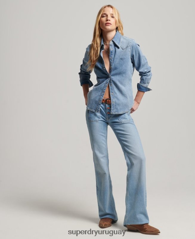 uy Superdry mujer camisa vaquera de algodón orgánico azul claro DT2N8Z2950 ropa