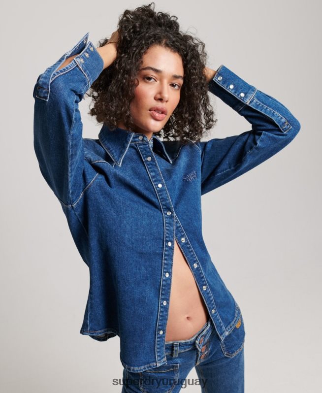 uy Superdry mujer camisa vaquera de algodón orgánico azul oscuro DT2N8Z2892 ropa
