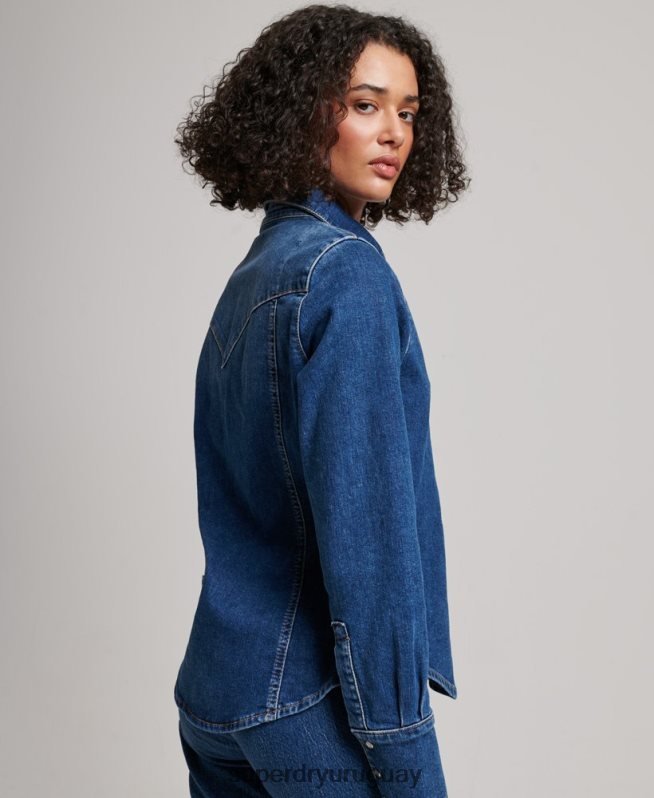 uy Superdry mujer camisa vaquera de algodón orgánico azul oscuro DT2N8Z2892 ropa