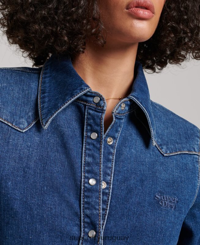 uy Superdry mujer camisa vaquera de algodón orgánico azul oscuro DT2N8Z2892 ropa