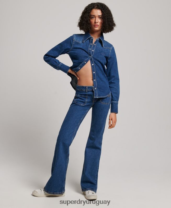 uy Superdry mujer camisa vaquera de algodón orgánico azul oscuro DT2N8Z2892 ropa