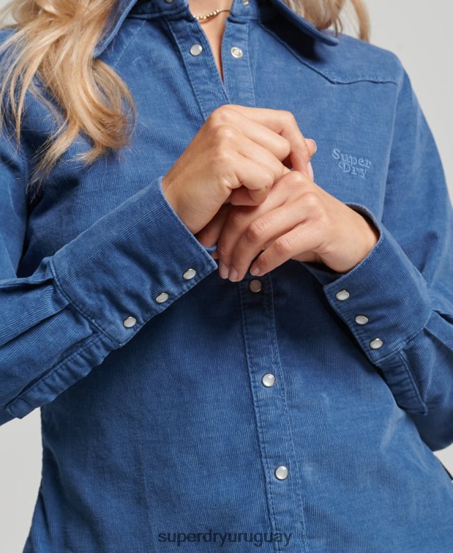 uy Superdry mujer camisa vaquera de cordón azul DT2N8Z3011 ropa