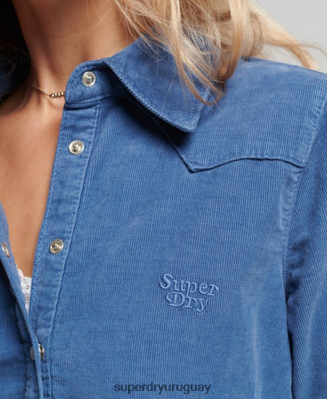 uy Superdry mujer camisa vaquera de cordón azul DT2N8Z3011 ropa
