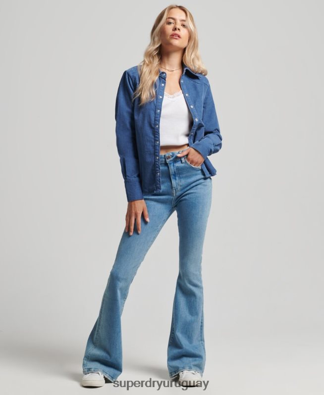uy Superdry mujer camisa vaquera de cordón azul DT2N8Z3011 ropa