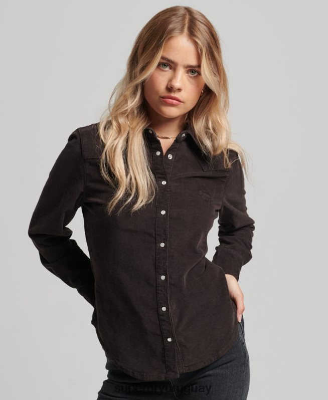 uy Superdry mujer camisa vaquera de cordón marrón DT2N8Z3015 ropa