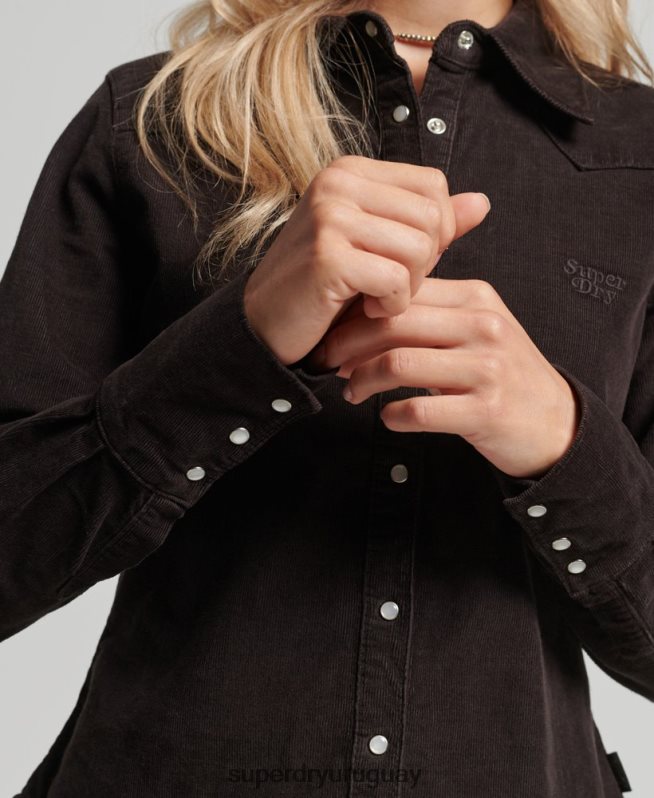 uy Superdry mujer camisa vaquera de cordón marrón DT2N8Z3015 ropa