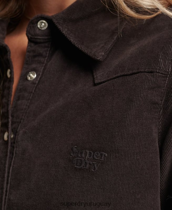 uy Superdry mujer camisa vaquera de cordón marrón DT2N8Z3015 ropa