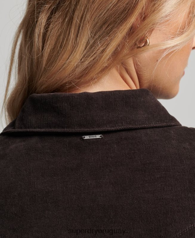 uy Superdry mujer camisa vaquera de cordón marrón DT2N8Z3015 ropa