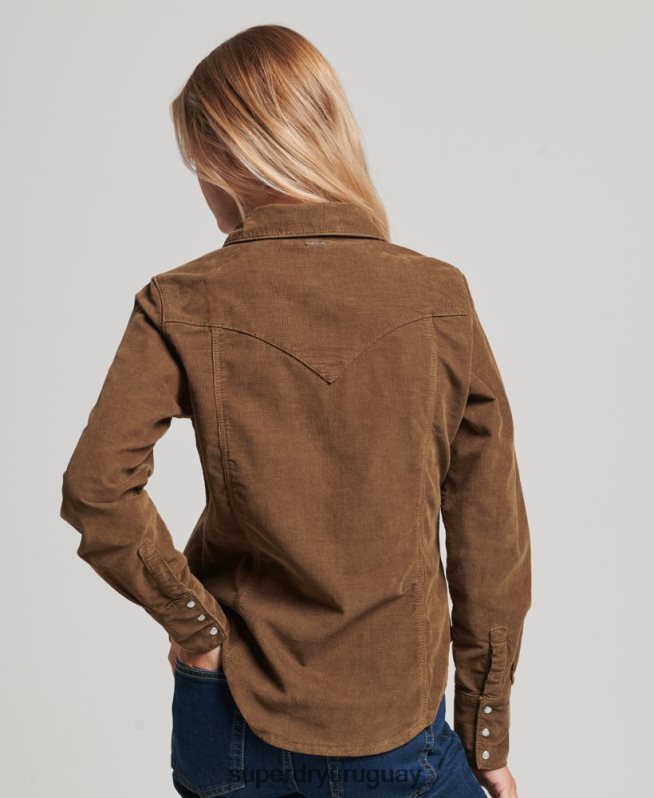 uy Superdry mujer camisa vaquera de cordón marrón DT2N8Z3038 ropa