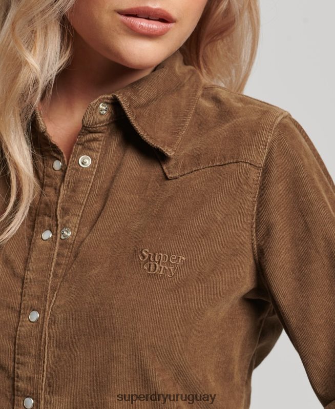 uy Superdry mujer camisa vaquera de cordón marrón DT2N8Z3038 ropa