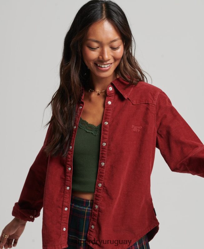 uy Superdry mujer camisa vaquera de cordón rojo DT2N8Z3062 ropa
