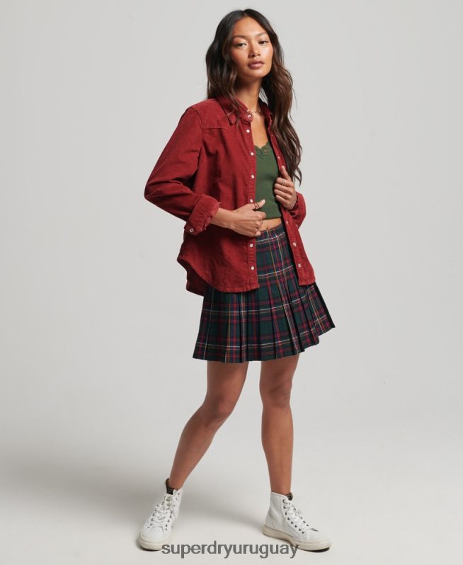 uy Superdry mujer camisa vaquera de cordón rojo DT2N8Z3062 ropa