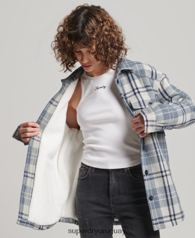 uy Superdry mujer sobrecamisa a cuadros de franela de borreguito azul DT2N8Z2898 ropa
