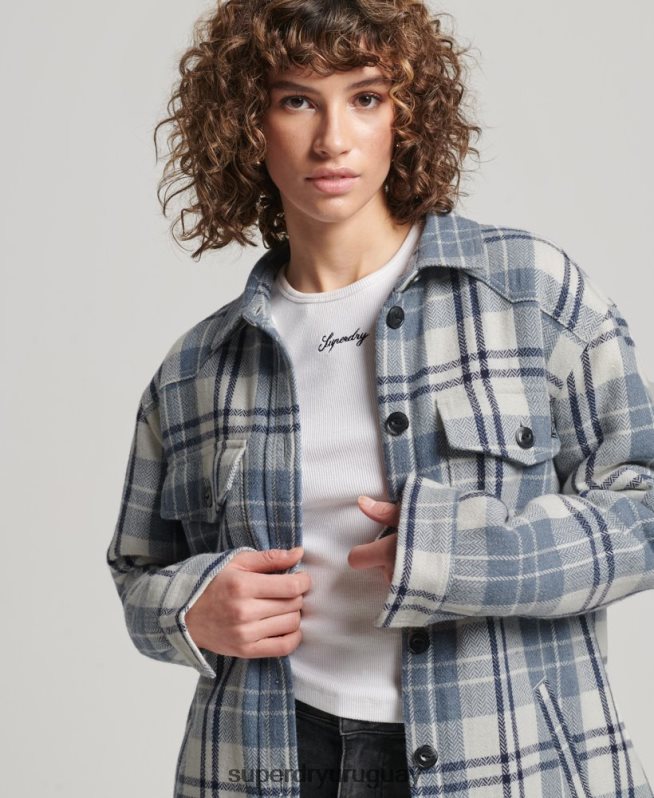 uy Superdry mujer sobrecamisa a cuadros de franela de borreguito azul DT2N8Z2898 ropa
