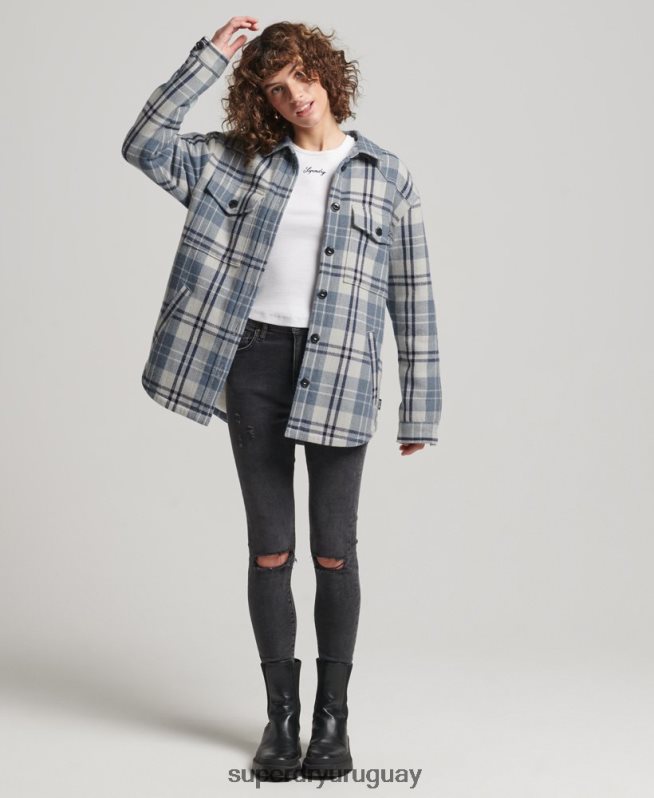uy Superdry mujer sobrecamisa a cuadros de franela de borreguito azul DT2N8Z2898 ropa