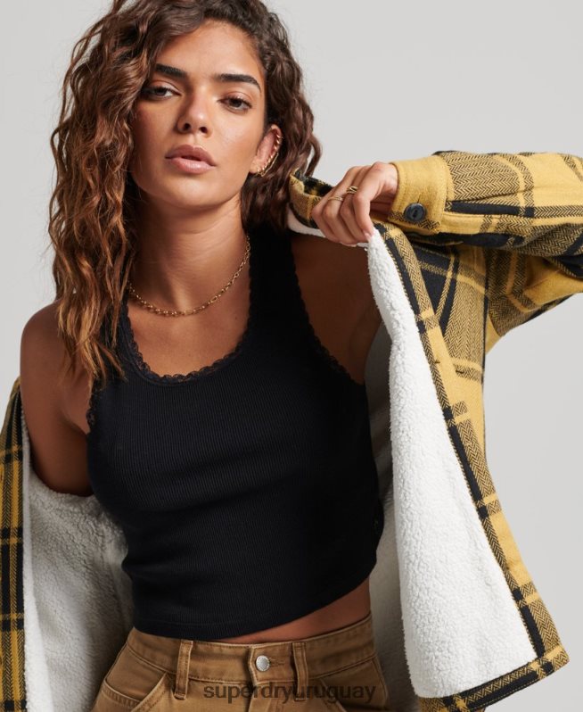 uy Superdry mujer sobrecamisa a cuadros de franela de borreguito oro DT2N8Z2927 ropa