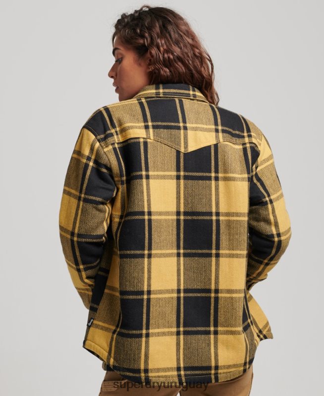 uy Superdry mujer sobrecamisa a cuadros de franela de borreguito oro DT2N8Z2927 ropa