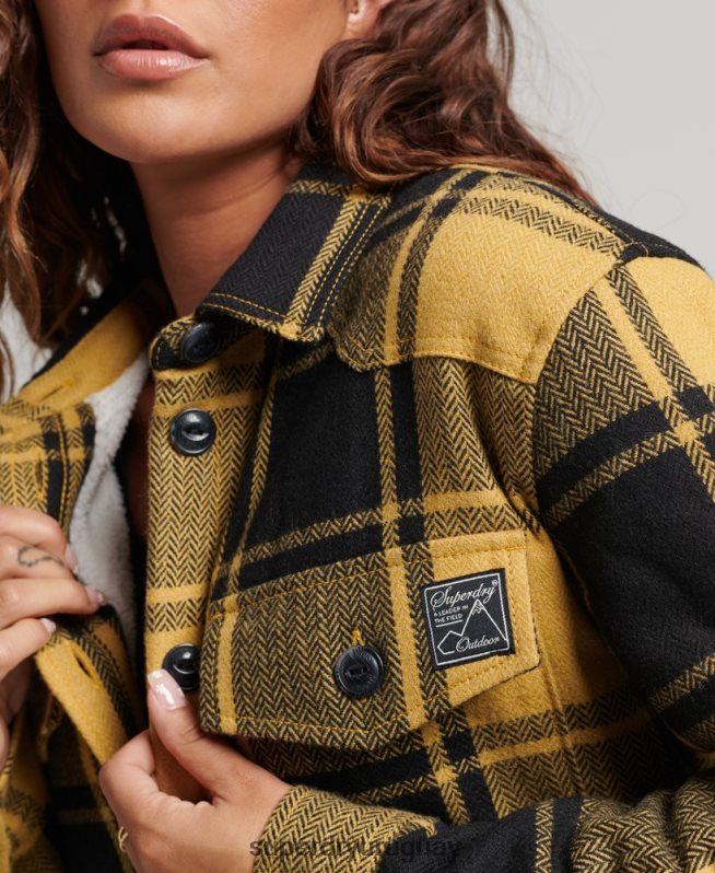 uy Superdry mujer sobrecamisa a cuadros de franela de borreguito oro DT2N8Z2927 ropa