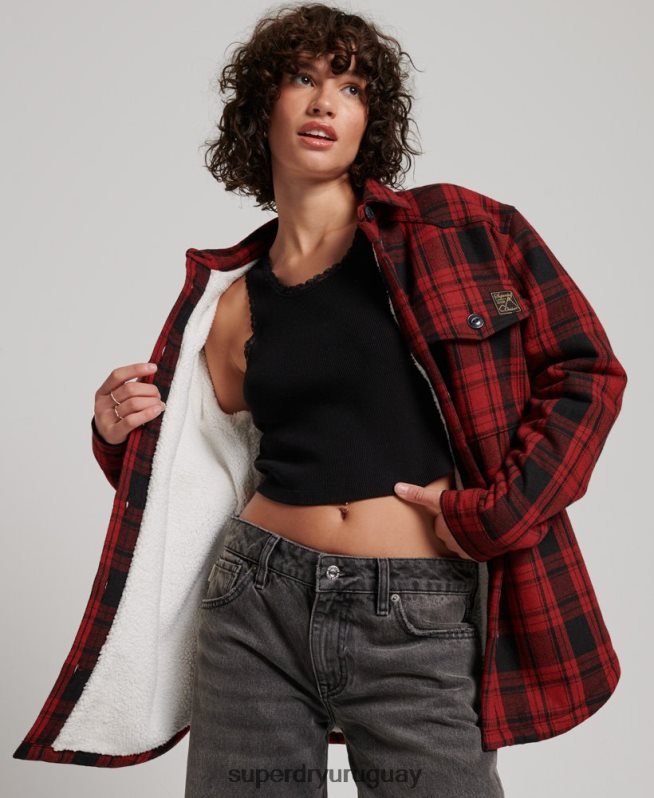 uy Superdry mujer sobrecamisa a cuadros de franela de borreguito rojo DT2N8Z2886 ropa