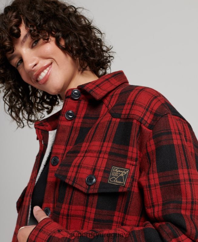 uy Superdry mujer sobrecamisa a cuadros de franela de borreguito rojo DT2N8Z2886 ropa