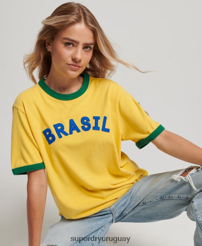 uy Superdry mujer Camiseta de la jornada de fútbol de Brasil Ringspun amarillo DT2N8Z2828 ropa